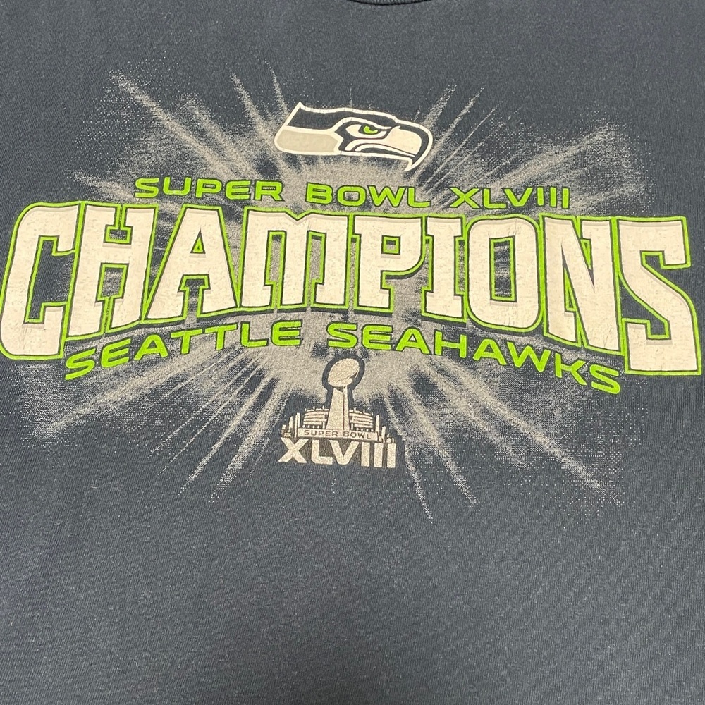 Seattle Seahawks Super Bowl XLVIII Champions Navy Blue T-Shirt - Picture 4 of 6
